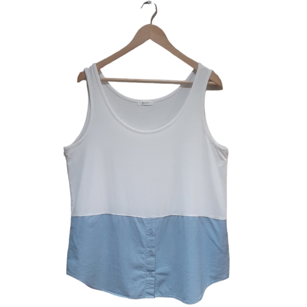 Build Women's Tank Two-Tone White Jersey Knit Top Denim Bottom Size Large